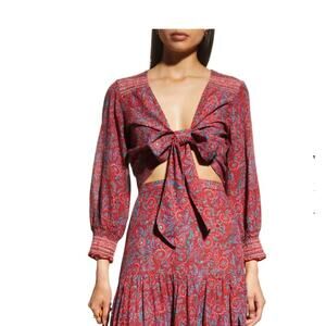 VERONICA‎ BEARD Sarah Floral Cover-up Wrap Blouse In Spicy Red Multi Boho